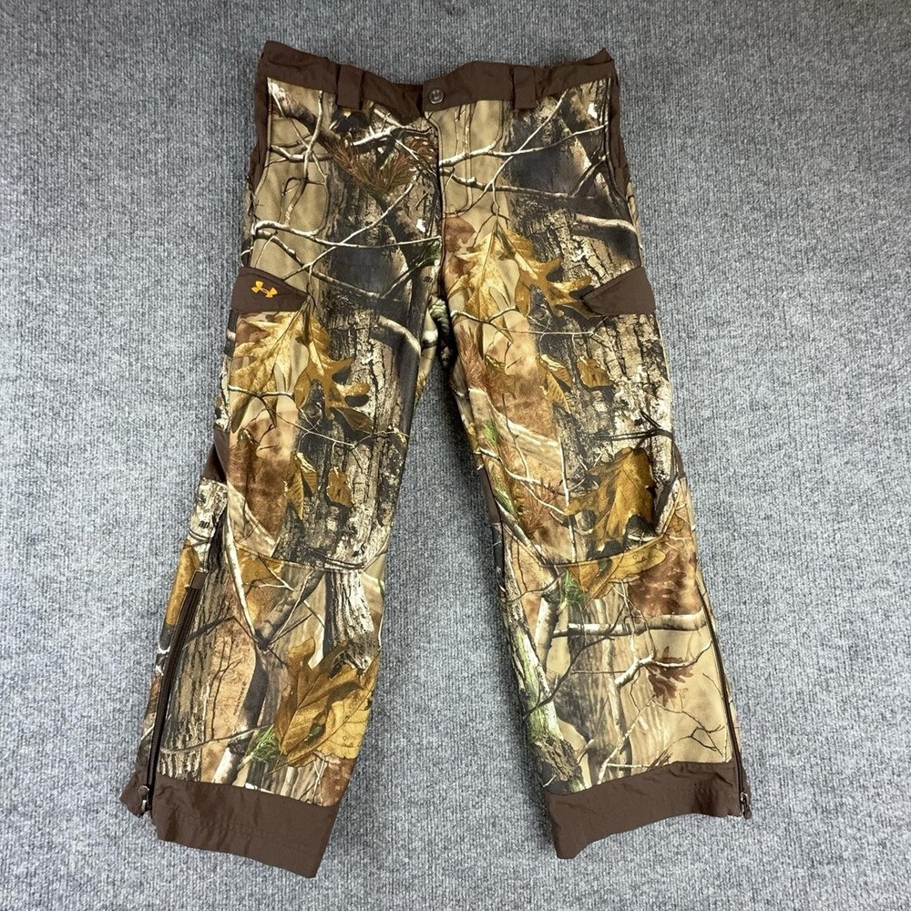 Under Armour Camo Pants Boys XL Brown Fleece Lined Thermal Cargo Hunting YXL